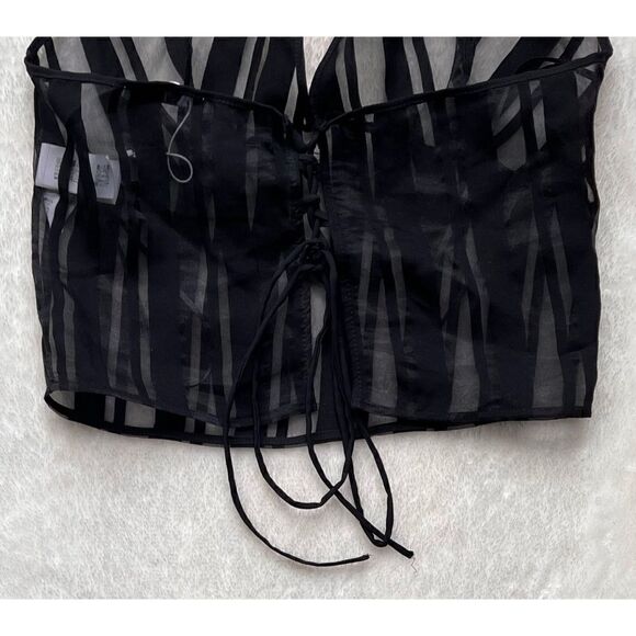 NWOT Zara Black Striped Organza Translucent V-Neck Halter Top, Size Medium - Picture 13 of 15